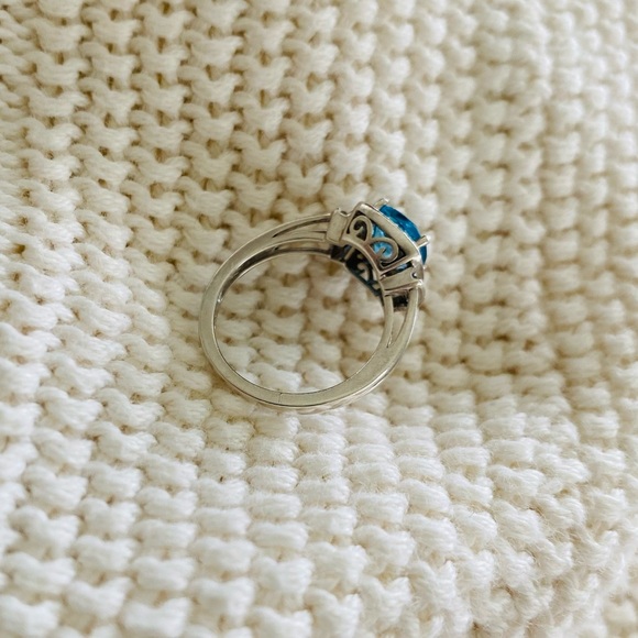Masterpiece Sterling Silver Blue Topaz & Lab White Sapphire Halo Ring Size 7 - Picture 8 of 17